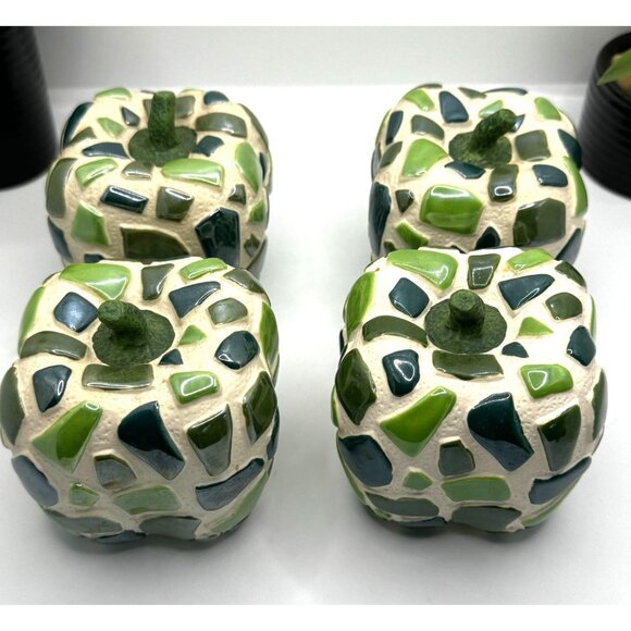 Grassland Road Mosaic Decorative Ceramic Pepper Green and White Set of 4 - Picture 2 of 5